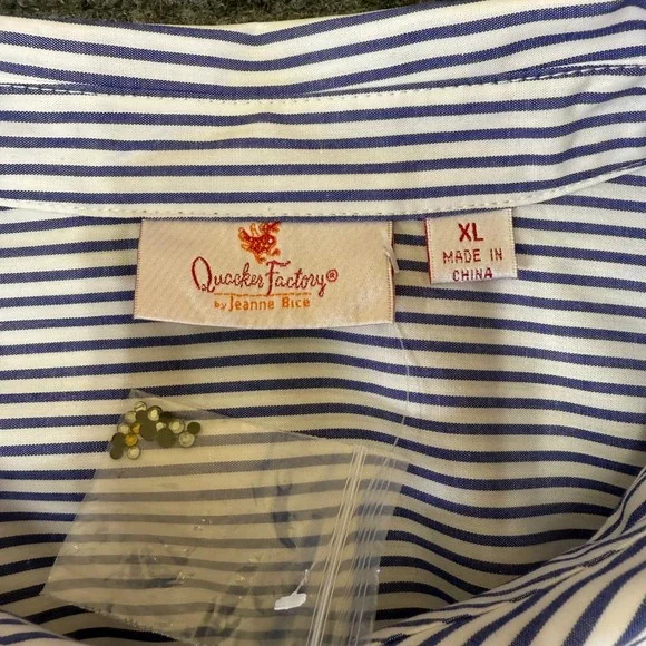 Quaker Factory by Jeanne Bice‎ XL Blue White Stripe Embroidered Sunflower Shirt - Picture 5 of 16